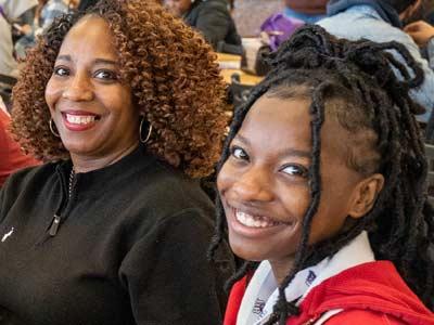 Parent and child at accepted students day